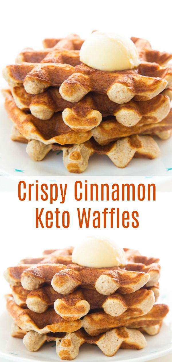 These Crispy Sweet Cinnamon Keto Waffles are perfect for waffles lovers that are on a low carb diet! They are sweet, so we topped them with some salted butter and they were heavenly! #keto #lowcarb #breakfast #waffles #atkins #nosugar #sugarfree #almondflour #splenda #sugarfree #southbeach #recipe #brunch
