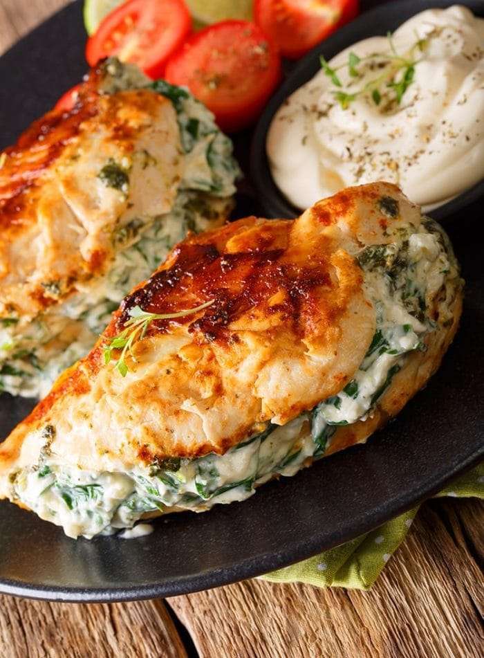 Spinach & Cream Cheese Stuffed Pan Fried Chicken Breasts
