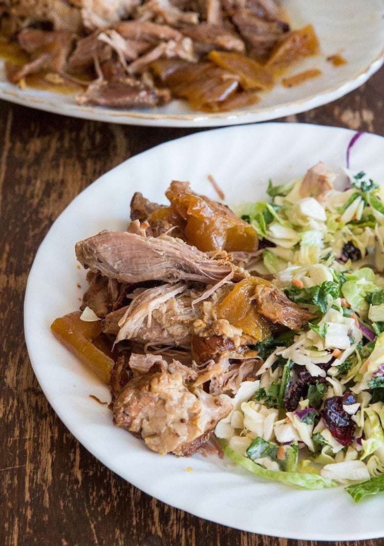 keto pulled pork plated with vegetables