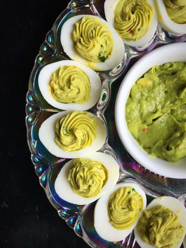Our Guacamole Deviled Eggs on an Egg Plate