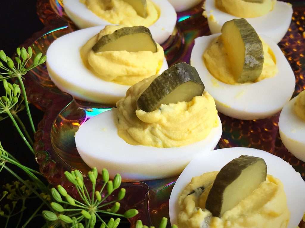 Dill Pickle Slices in a Deviled Egg