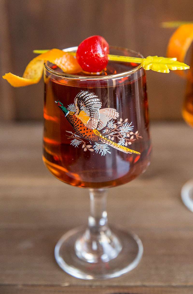 Manhattan Cocktail in vintage pheasant glass