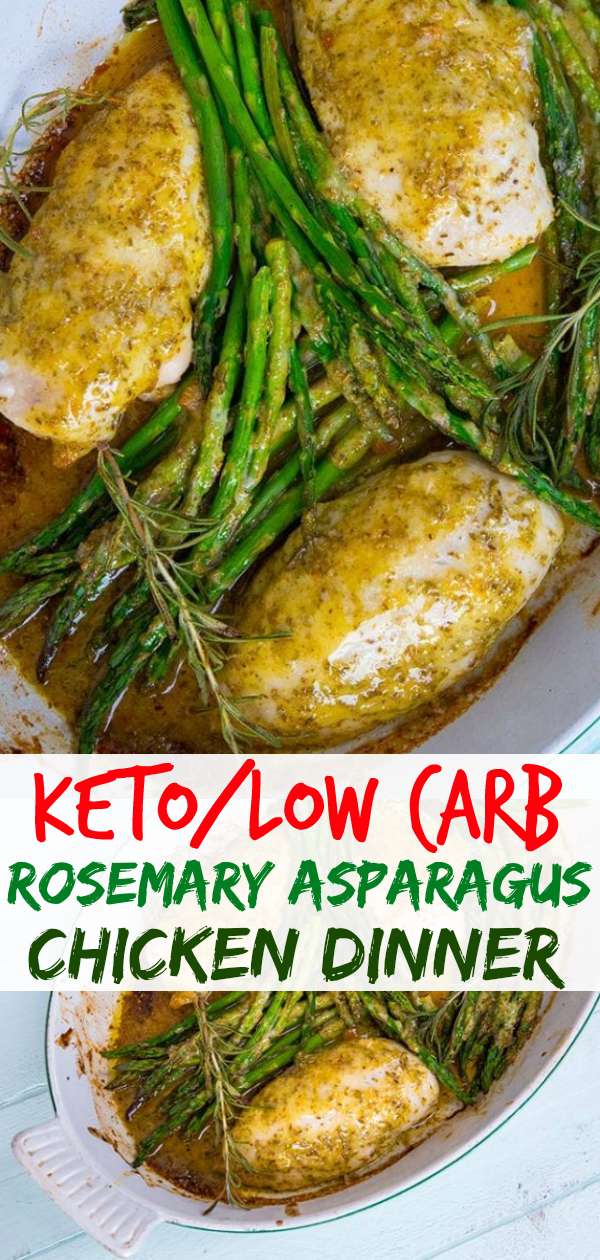 One Pan Rosemary Chicken & Asparagus Dinner! This easy and delicious chicken breast dinner is healthy, low carb and Keto diet friendly. #keto #lowcarb #chicken #chickenbreast #chickenrecipe #recipe #healthyeating #asparagus #garlic #lemon #sheetpandinner #onepotdinner #skilletdinner #healthyfood 