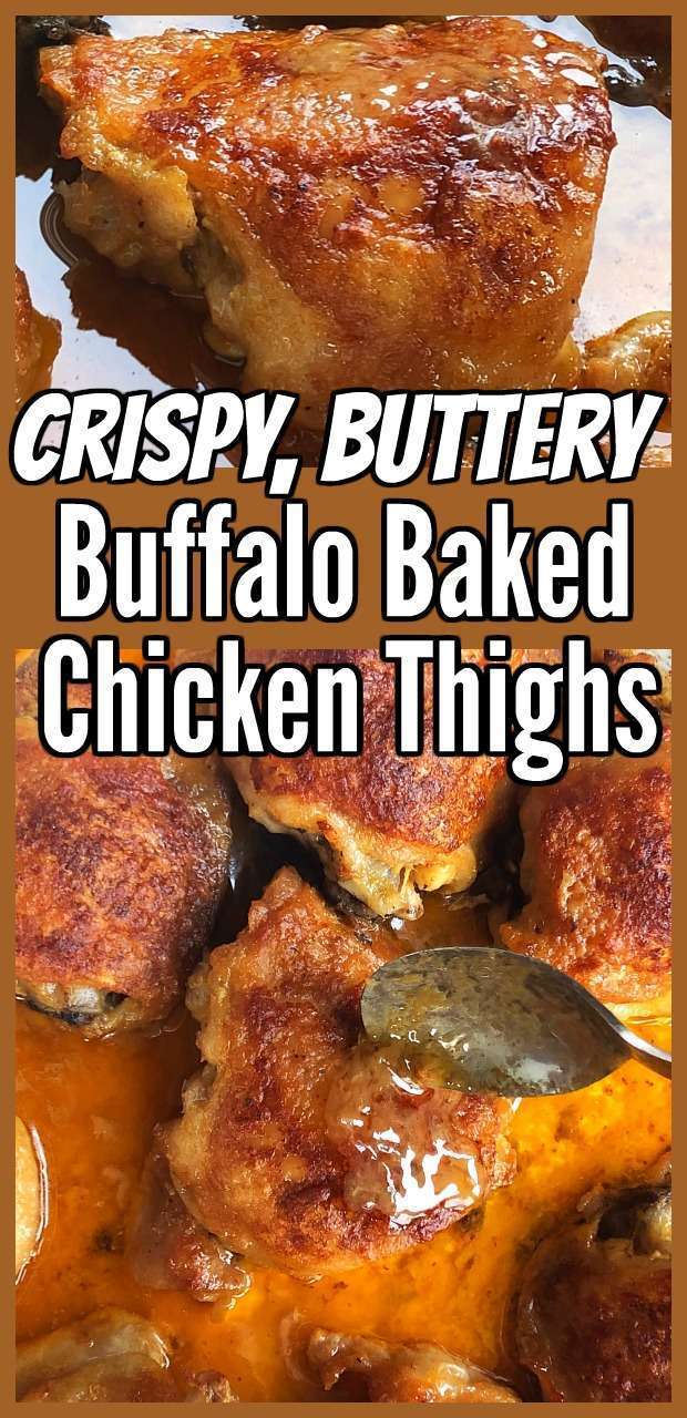  These Crispy Buttery Buffalo Baked Chicken Thighs are a hot sauce lover's dream come true! This is a delicious low carb and keto friendly chicken thigh recipe. #chicken #lowcarb #keto #butter #highfat #chickenthighs #recipe #cooking #dinner #supper