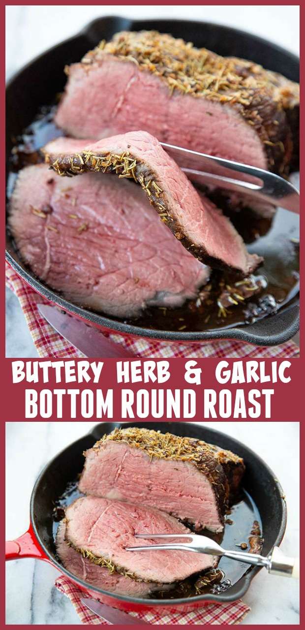 Bottom Round Roast Recipe! If you are looking for a quick and easy yet delicious bottom round roast recipe this is it! This simple three ingredient (excluding the roast) recipe will leave your mouth watering.! #roastbeef #bottomroundroast #beef #roast #potroast #cooking #dinner #supper #meat #garlic #butter 