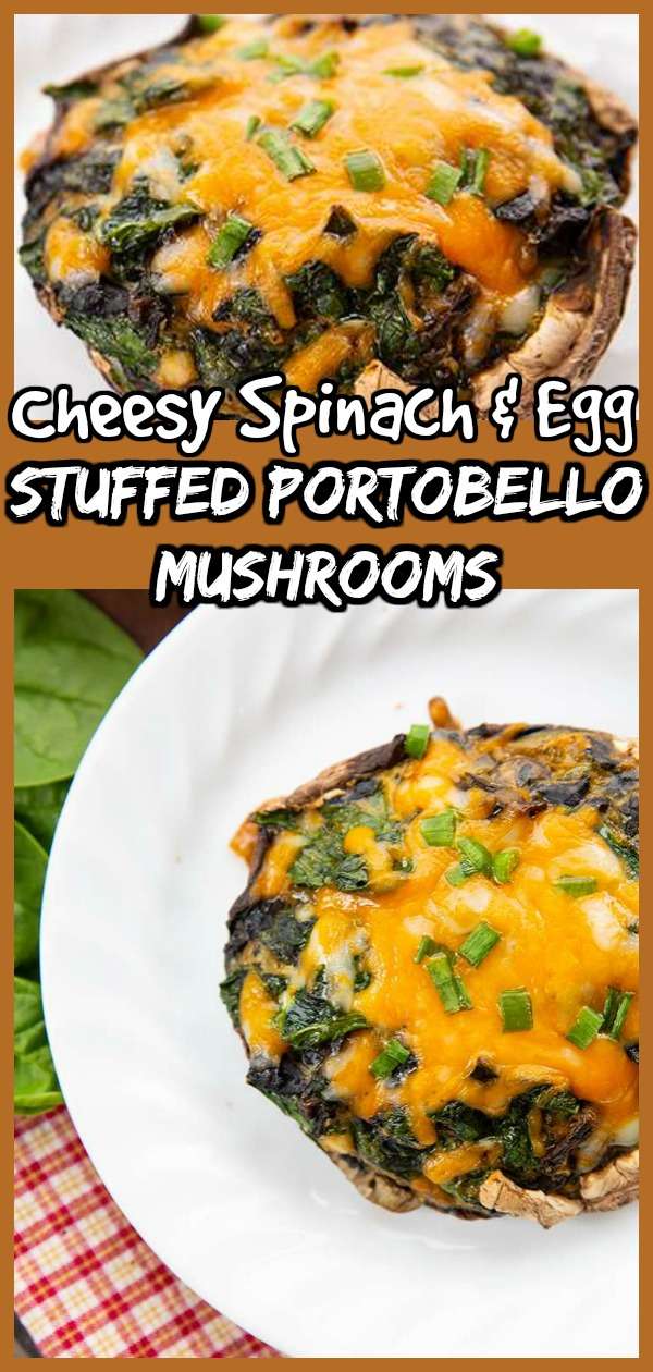 Cheesy Egg and Spinach Stuffed Portobello Mushrooms by @TheKitchenMagpieLowCarb #eggs #portobello #spinach #cheese #mushrooms #recipe #food